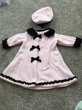 Starting Out Pink and Black Girls Pea Coat with Hat